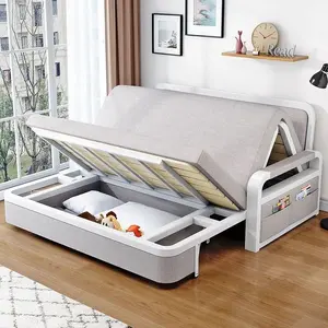 Modern furniture folding sofa bed Metal + solid wood frame home apartment dual-use locker sofa bed