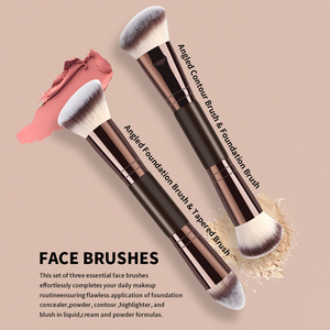 Ensemble de pinceaux de maquillage double-embout avec éponges applicatrices, manche métallique synthétique de qualité supérieure, pinceaux pointus/éventail/smoky/plats pour estomper et appliquer l'<span class=keywords><strong>eye</strong></span>-liner - Product Image 4