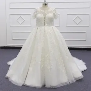 Женское свадебное платье с коротким рукавом Eslieb SJ342, большие размеры, Африканское кружевное бальное платье на завязках сзади с блестками, 2020