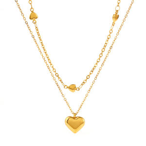 قلادة عنق مطلية بالذهب من الفولاذ المقاوم للصدأ ، قلادة على شكل قلب ، تصميم دلاية على شكل قلب ، مرصعة بطبقتين ، قلادة من المجوهرات - Product Image 1