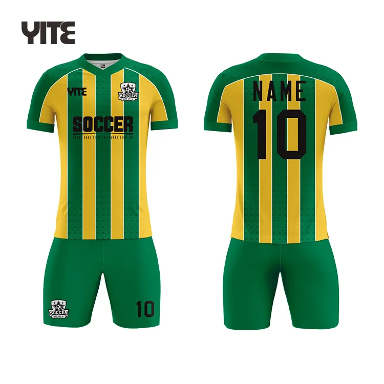 2022 maglia da calcio verde e gialla personalizzata all'ingrosso con logo e numeri uniforme della squadra giovanile di calcio