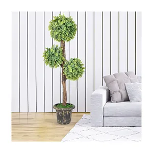 PZ-1-189 Wholesale Realistic Fuax Plastic Topiary Grass Ball Boxwood Tree Potted Tall Artificial Green Plant