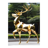 Décoration extérieure Artisanat en métal Sculpture de cerf en acier inoxydable argenté poli miroir grandeur nature
