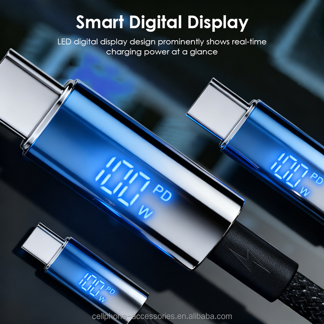 100W C to C USB Cable with LED Digital Display 1.2M 5A Fast Charging Cable for Notebook Tablet Phones Customize Logo