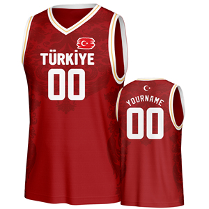 Uniforme de <span class=keywords><strong>Baloncesto</strong></span> Rojo Personalizado de Alta Calidad, Logotipo y Nombre Impresos por Transferencia de Calor, Absorbe la Humedad, Transpirable, 100% - Product Image 3