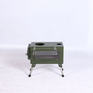 Estufa de leña portátil plegable color verde militar con ventana de visualización para acampar - Product Image 2