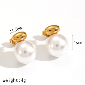 Pendientes de Perlas de Imitación Redondas, Acero Inoxidable, Joyería de Moda para Mujer - Product Image 4