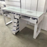 Table de manucure double avec plateau en verre, lime à ongles blanche, station de manucure