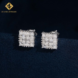 Trendy Jewelry Square Shape Stud <b>Earrings</b> 925 <b>Silver</b> Moissanite Mix Cut Diamond <b>Earrings</b> Hip Hop Jewelry - Product Image 1