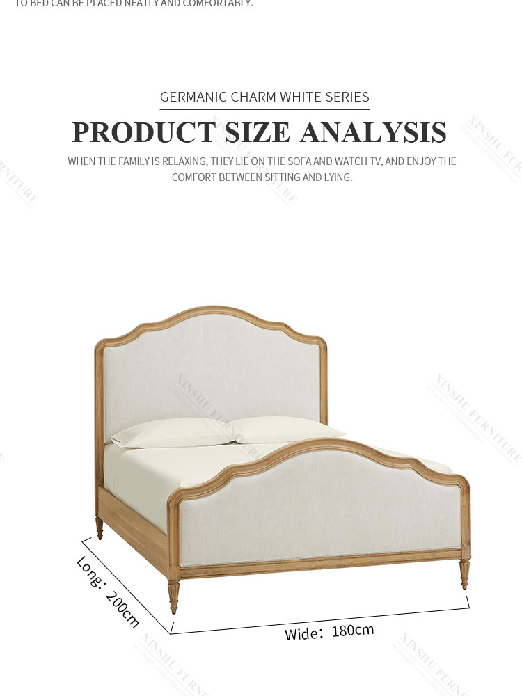 high quality american solid wood frame cotton linen double bed vintage bedroom large solid wood bed