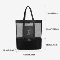Sac isotherme en nylon à porter à l'épaule ; Sac de pique-nique double couche avec filet, pour le sport, les voyages et le rangement extérieur, pour hommes et femmes
