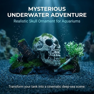 Realistic Human Skull Aquarium Decoration, Resin Pirate <strong>Theme</strong> Fish <strong>Tank</strong> Ornament, Spooky Skeleton Head Cave - Product Image 1