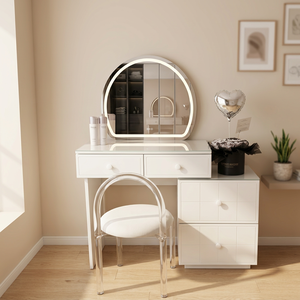 Modern <b>Makeup</b> Vanity <b>Table</b> <b>with</b> <b>Lighted</b> Mirror Storage Desk for Bedroom Furniture - Product Image 3