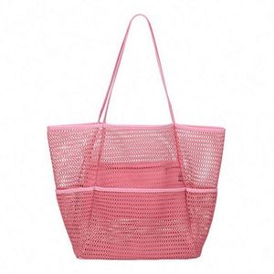 Sac fourre-tout en maille multi-poches tendance été, sac de plage portable pour femme, idéal pour les voyages et la natation - Product Image 1