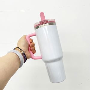 White Blank Sublimation Vacuum Insulated Glowing in Dark Halloween 40oz Flip <b>Straw</b> Tumblers with Handle - Product Image 2