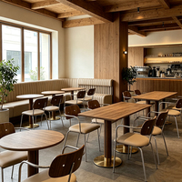 Table de salle à manger carrée commerciale moderne et robuste, écologique, avec plateau en noyer et base cylindrique en bois pour restaurant de luxe