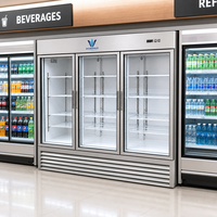 Réfrigérateur vertical à 3 portes en acier inoxydable avec congélateur bas pour vitrine de supermarché de produits frais CE