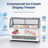 Vitrine Réfrigérée Commerciale pour Crèmes Glacées, Congélateur à Gelato avec Porte Vitrée et Corps en Acier Inoxydable pour Magasin de Crèmes Glacées