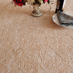 Ristorante dell'hotel 3D Champagne floreale copertura della tavola <span class=keywords><strong>di</strong></span> <span class=keywords><strong>lino</strong></span> fiore <span class=keywords><strong>tovaglia</strong></span> <span class=keywords><strong>ricamata</strong></span> per il matrimonio - Product Image 3