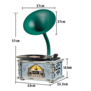 Factory Custom Wooden 3 Speed Vinyl <b>Record</b> <b>Player</b> BT FM Classic Gramophone <b>Retro</b> with Copper Horn Speaker High Fidelity - Product Image 2
