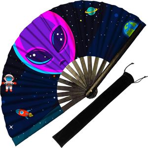 Éventail pliant en bambou de 13 pouces, motif Alien Astronaut Galaxy Space, idéal pour les festivals, les cosplay et les fêtes d'Halloween - Product Image 3