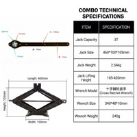Cric ciseaux en acier de haute qualité 3 tonnes, outil automobile avec hauteur maximale de 420 mm et garantie d'un an pour la réparation des pneus de voiture