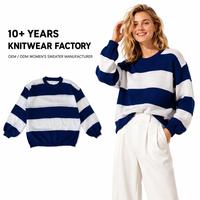 Pull en tricot rayé personnalisé pour femme, col rond, manches longues, style Breton, fabrication OEM