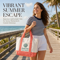 Sac fourre-tout en toile personnalisé brodé, style club de bord, nautique, avec poche avant, idéal pour les vacances à la plage et le shopping