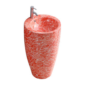 Lavabo sur pied monobloc en céramique à surface solide, design européen, pour salle de bain - Product Image 6
