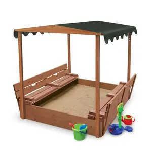 Bestkare jogo externo, caixa de lixa de madeira coberta conversível de cândalo com cobertura de madeira e areia para crianças