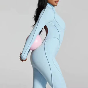 Combinaison de sport une pièce personnalisée pour femme, dos nu, avec fermeture éclair frontale, respirante, pour la gym, le fitness et le yoga - Product Image 3