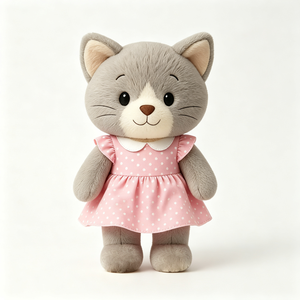Adorable Peluche de Gato Gris, Juguete de Peluche Suave y Esponjoso, Muñeco de Gato con Vestido de Volantes y Puntos, Hermosos Regalos, Precioso Peluche de Gato - Product Image 2