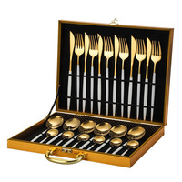 Nouveau Meilleure Vente en Acier Inoxydable Couteau Fourchette Cuillère Ensemble 24pcs Or Couverts De Luxe Couverts Ensemble Avec Boîte Cadeau