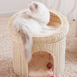 Coussin pour chat en bambou tressé, rond, respirant, avec coussin pour chats - Product Image 1