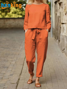 Tailleur <span class=keywords><strong>pantalone</strong></span> Casual da <span class=keywords><strong>donna</strong></span> completo in due pezzi, top a maniche lunghe e pantaloni larghi a vita alta, abbigliamento da <span class=keywords><strong>donna</strong></span> - Product Image 5