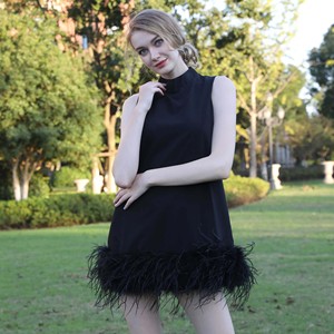 เดรสหนังแฟชั่นมาใหม่เสื้อกั๊กหนังแกะแท้ประดับขนนก - Product Image 4