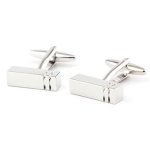 Rectangular <b>Smooth</b> Metal Cufflinks <b>Brushed</b> White Steel Tone Copper Cufflinks Custom Engravable Men's Suit Shirt Fashion Cufflink - Product Image 2