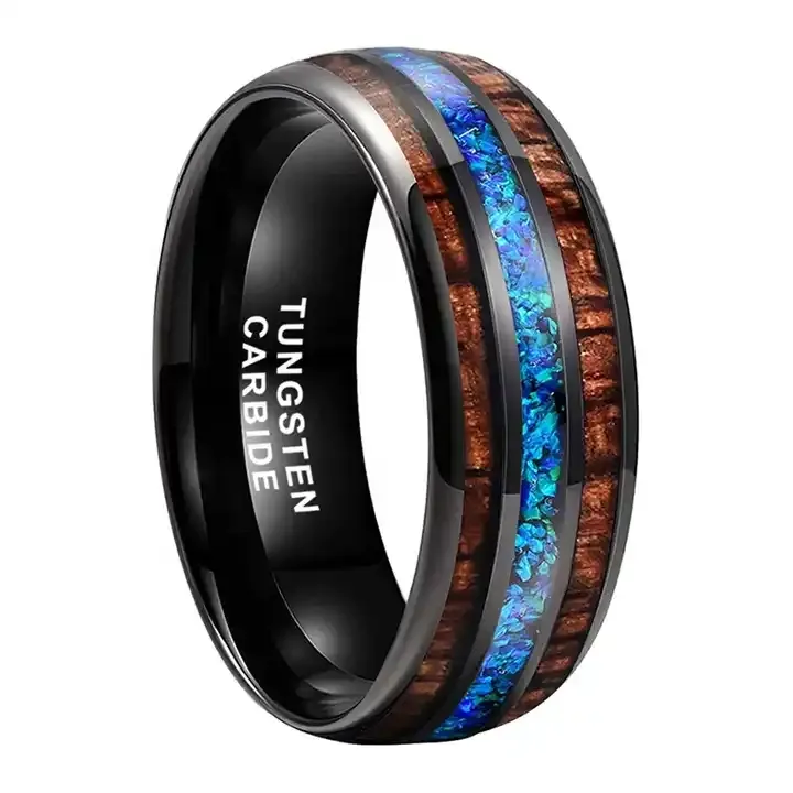 Sanlan ювелирные изделия оптом 8 мм черный вольфрамовый кольцо для мужчин и женщин обручальное Обручальное кольцо Модные ювелирные изделия синий опал КоА деревянная инкрустация