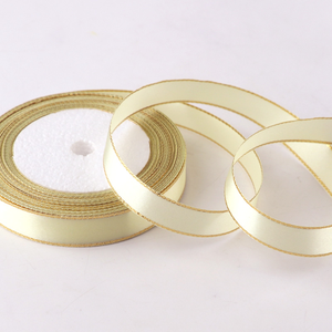 Pita Satin Berkualitas Tinggi 25 Yard Lebar 1cm Tepi Emas 3/8 Inci Sutra untuk Pembungkus Hadiah Natal Mewah Penggunaan Sehari-hari Grosir - Product Image 4