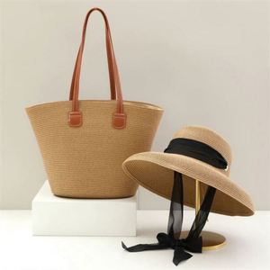 Wholesale Female Wide Brim Summer <b>Straw</b> <b>Hat</b> Large Capacity Paper Woven Bag Beach <b>Straw</b> <b>Hat</b> and Bag - Product Image 4