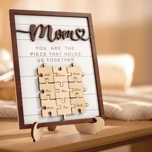 Personalized Home Desktop Decoration Mother's Day Mom & Children Name Puzzle Piece Diy <b>Sign</b> Plaque - Product Image 1