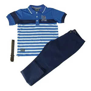 Conjunto de roupas infantis, camiseta polo, calça de tecido, roupas de qualidade