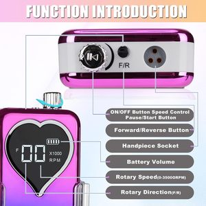 Taladro Eléctrico Profesional Inalámbrico para Uñas, Pulidora de Manicura, Etiqueta Privada Personalizada, Acero Inoxidable, Enchufe Estadounidense, 35000 rpm - Product Image 4