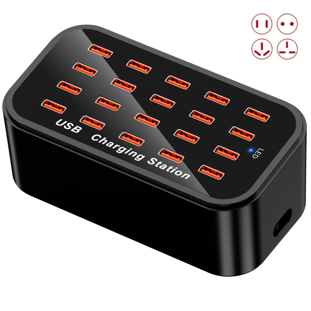 20 Ports 100W 20A Multiple USB Charger Station Multiport USB Charging Intelligent Detection for Smartphones Tablets with LED