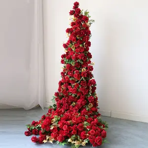 Simulation Red Rose Hanging Decoration Flower Waterfall Backdrop Wall Arrangement Wedding Stage Layout