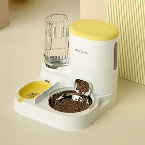 Fonte de água integrada para animais de estimação, conjunto de dispensadores de comida, tigelas, gato, cachorro, alimentador automático com aço inoxidável 2 em 1, plástico para cães