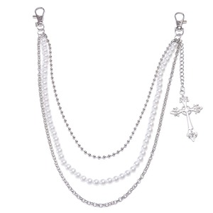 yueli Hip Hop Style Multi Layer Pearl <b>Cross</b> Waist <b>Chain</b> For <b>Men</b> Daily Wear Fashion Body <b>Chain</b> - Product Image 5
