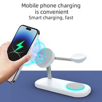 Station de charge sans fil magnétique 5 en 1, chargeur rapide 25W avec support pour téléphone, montre, écouteurs et lumière ambiante LED