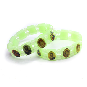 Bracelet en époxy qui brille dans le noir, bijoux élastiques en plastique, 9.5g, bracelet fluorescent avec motif d'icône religieuse - Product Image 2