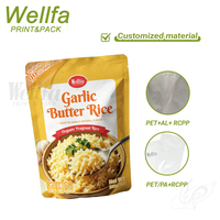 Sachet d'emballage réutilisable pour riz au beurre d'ail, imprimé sur mesure, 200g, qualité alimentaire, haute température 121°C ℃   Sachet Doypack en aluminium à fond plat